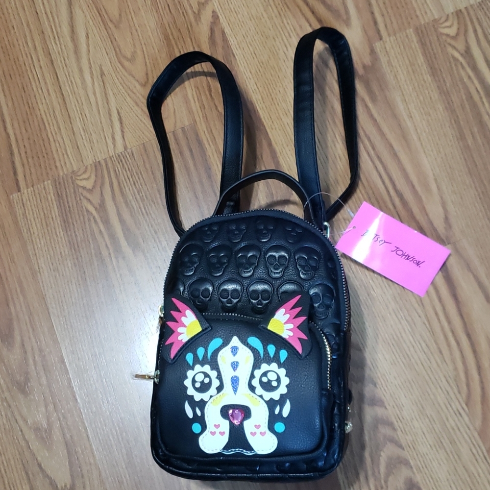 Betsey Johnson black Skull mini backpack purse NWT Halloween bag